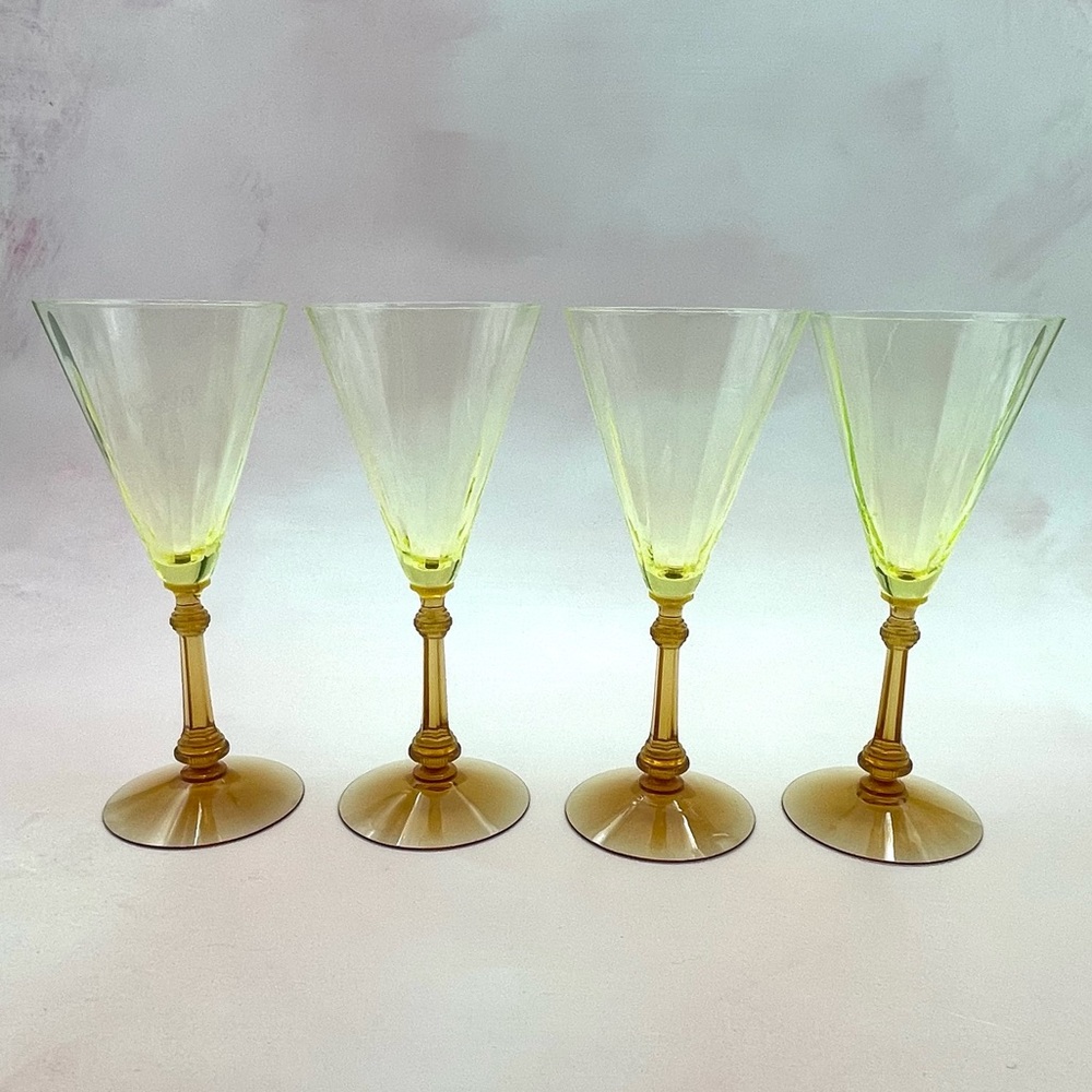 Stunning Set of 4 Amber Flute Glasses